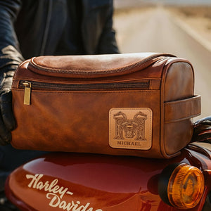 Motorcycle Initial Letter Alphabet Men Leather Toiletry Bag, Personalized Gifts For Bikers 02qhti190825