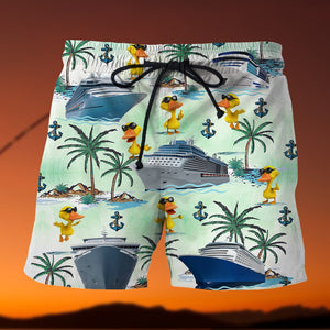 Cruising Duck Hawaiian Shirt & Men Beach Shorts - Palm Tree Pattern - Hawaiian Shirts - GoDuckee