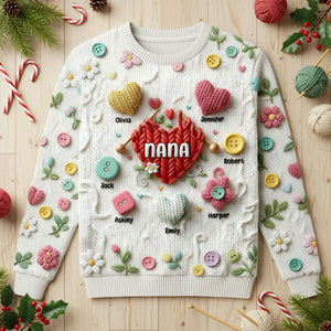 Grandma Knitting With Heart Sweater -  Personalized Gifts For Grandma & Mom 01QHTI181025