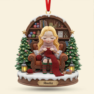 Knitting Girl Christmas Ornament - Personalized Gifts For Knitting Lovers 03pgti211125
