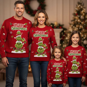 Family Green Monster Knitted Ugly Sweater - Personalized Gifts For Family Christmas Ugly Sweater 01NATI271025