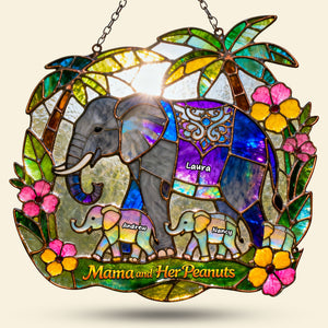 Elephant Mom And Kids Suncatcher Ornament - Personalized Gifts For Mother's Day Suncatcher Ornament 01HUTI230226