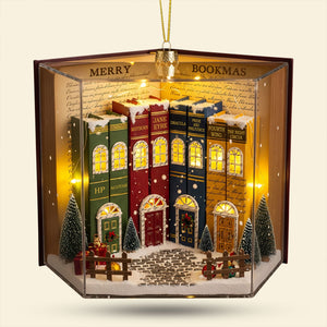 Book Town In A Jolly Christmas Night Acrylic Ornament, Personalized Gifts For Book Lovers 05qhti280825