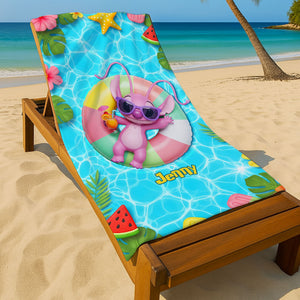 Cute Ailen Beach Towel - Personalized Gifts For Cartoon Lovers 01pgti010825