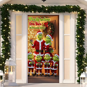 Green Monster Family Door Cover - Personalized Gifts For Family Christmas Door Cover 06PGTI011125