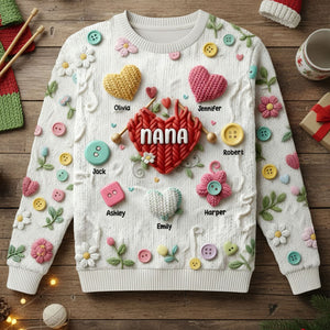 Grandma Knitting With Heart Sweater -  Personalized Gifts For Grandma & Mom 01QHTI181025