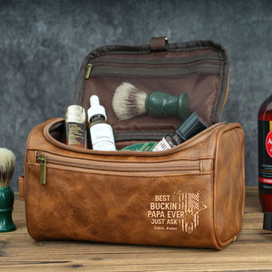 Hunting Dad Leather Toiletry Bag - Personalized Gifts For Dad 02huti100325-Homacus