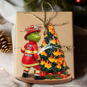 Funny Green Firefighter Ornament - Personalized Gifts For Firefighter 05huti071025
