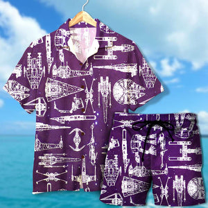 Hawaiian Shirt & Men's Beach Shorts - Spaceship Pattern - Hawaiian Shirts - GoDuckee