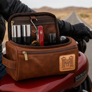 Motorcycle Initial Letter Alphabet Men Leather Toiletry Bag, Personalized Gifts For Bikers 02qhti190825