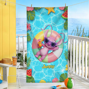 Cute Ailen Beach Towel - Personalized Gifts For Cartoon Lovers 01pgti010825