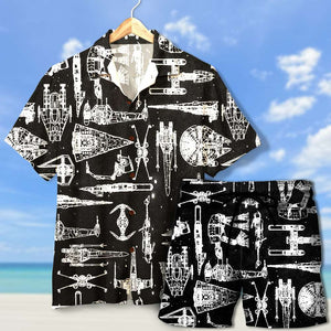 Hawaiian Shirt & Men's Beach Shorts - Spaceship Pattern - Hawaiian Shirts - GoDuckee