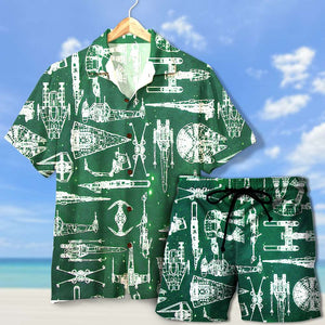 Hawaiian Shirt & Men's Beach Shorts - Spaceship Pattern - Hawaiian Shirts - GoDuckee