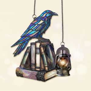Raven on Books Gothic Suncatcher Ornament - Personalized Gifts For Book Lover 01PGMG150825