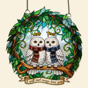 Owl Couple Suncatcher - Personalized Gifts For Couple 05pamg171225