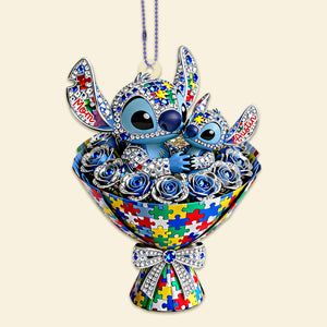 Puzzle Bouquet Mom Keychain - Personalized Gift For Autism Mom 04KIMG050226-Homacus