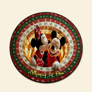 Couple Round Mat - Personalized Gifts For Couple Christmas Quilted Round Mat 04TGMG260925