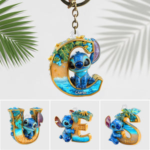 Cute Blue Monster Keychain - Custom Letter Gifts For Movie Lover 04TGLU190525-Homacus