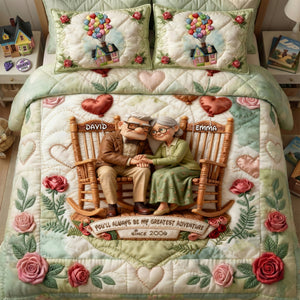 Happy Grow Old Couple Quilt Bed Set - Personalized Gifts For Couple 01QHLU281125