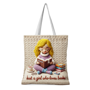 Knitted Girl Reading Book Tote Bag - Personalized Gifts For Book Lovers 03TGLU290725