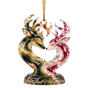 Old Buck And his Sweet Doe Marble Effect Ornament, Personalized Gifts For Couple 06QHLU141026