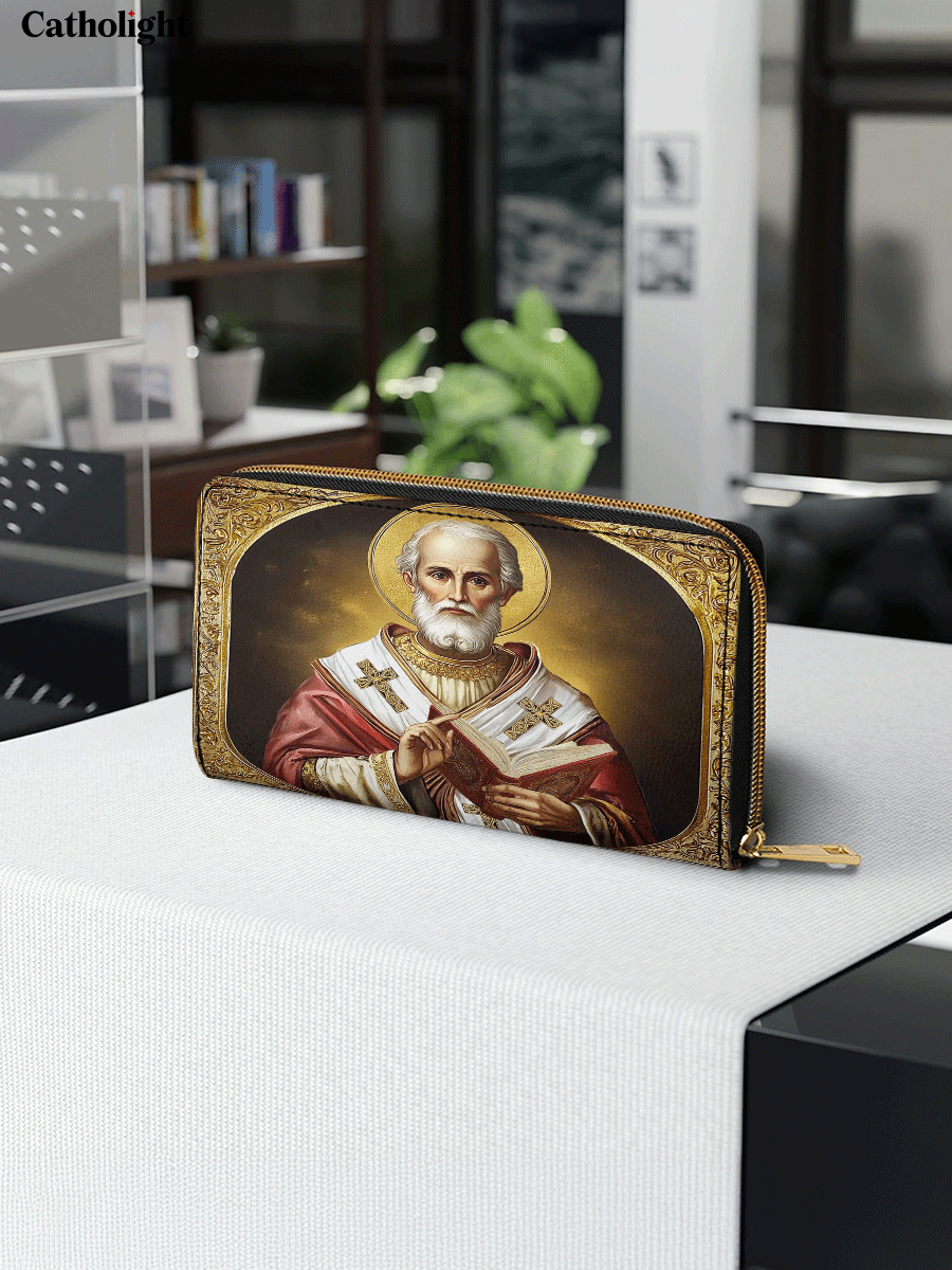 Catholight  Saint Nicholas: The Patron of Generosity - Leather Wallet Purse