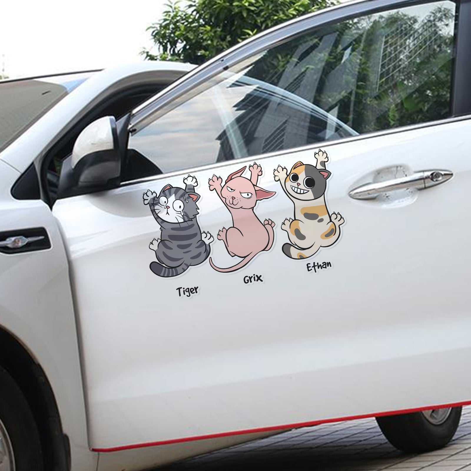 Personalized Gifts For Cat Lovers Car Decal, Funny Cat Hanging Climbing 03qhtn080724-Homacus
