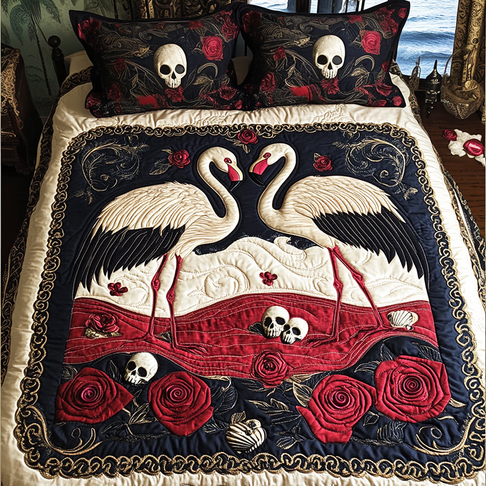 Gothic Flamingo Love Quilt Bed Set - Gifts For Couple 05tgqn210725