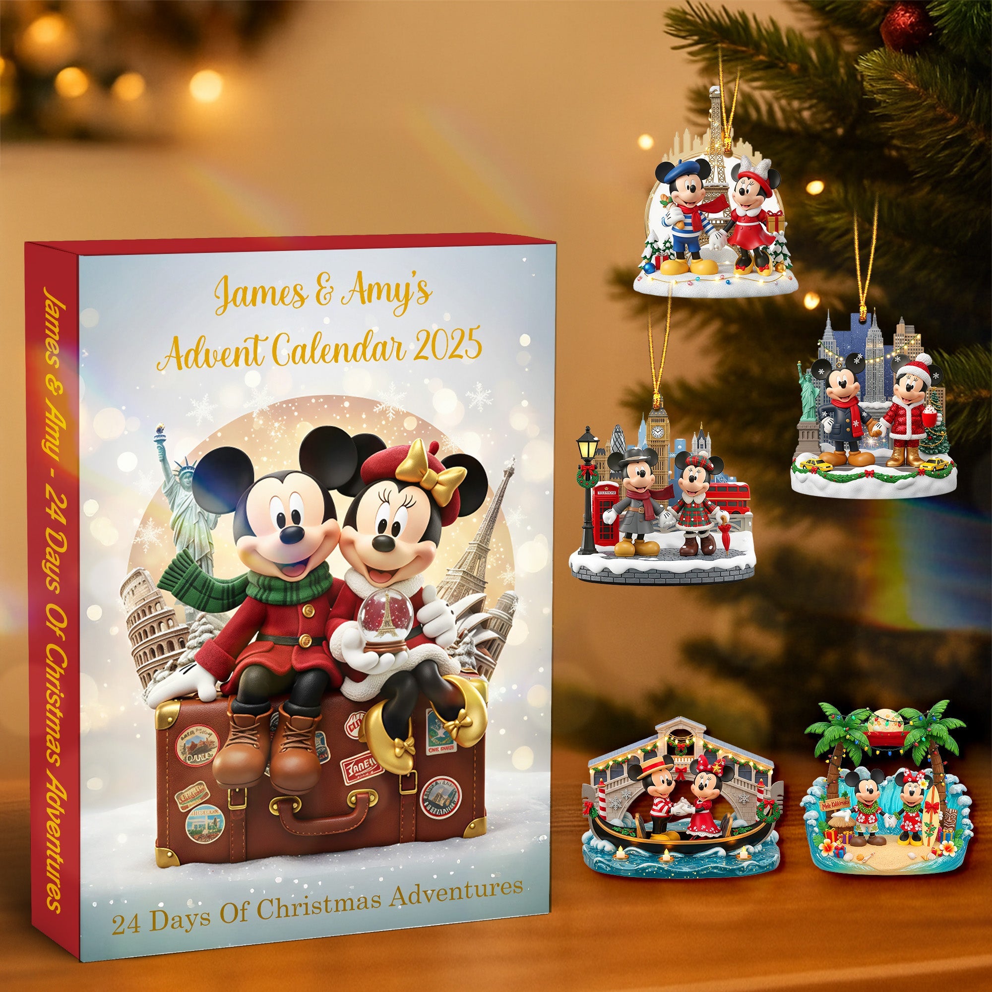Travel Couple Custom Christmas Advent Calendar Acrylic Blind Box - Personalized Gift For Christmas Couple Blind Box 01NAMG151025