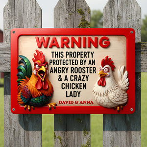 Funny Angry Rooster & Chicken Lady Metal Sign Personalized Gifts 05NADT261125