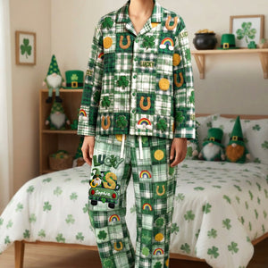 St. Patrick’s Lucky Clover Button Up Pajamas - Personalized Gift For St. Patrick’s Day 01PALU210126