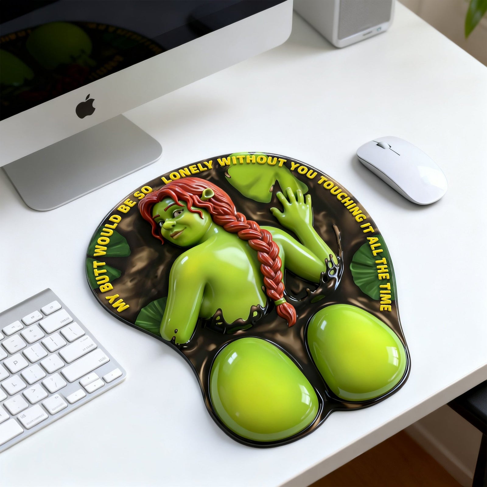 Playful Green Desk Buddy 3D Mouse Pad - Personalized Gift 01HULU160126