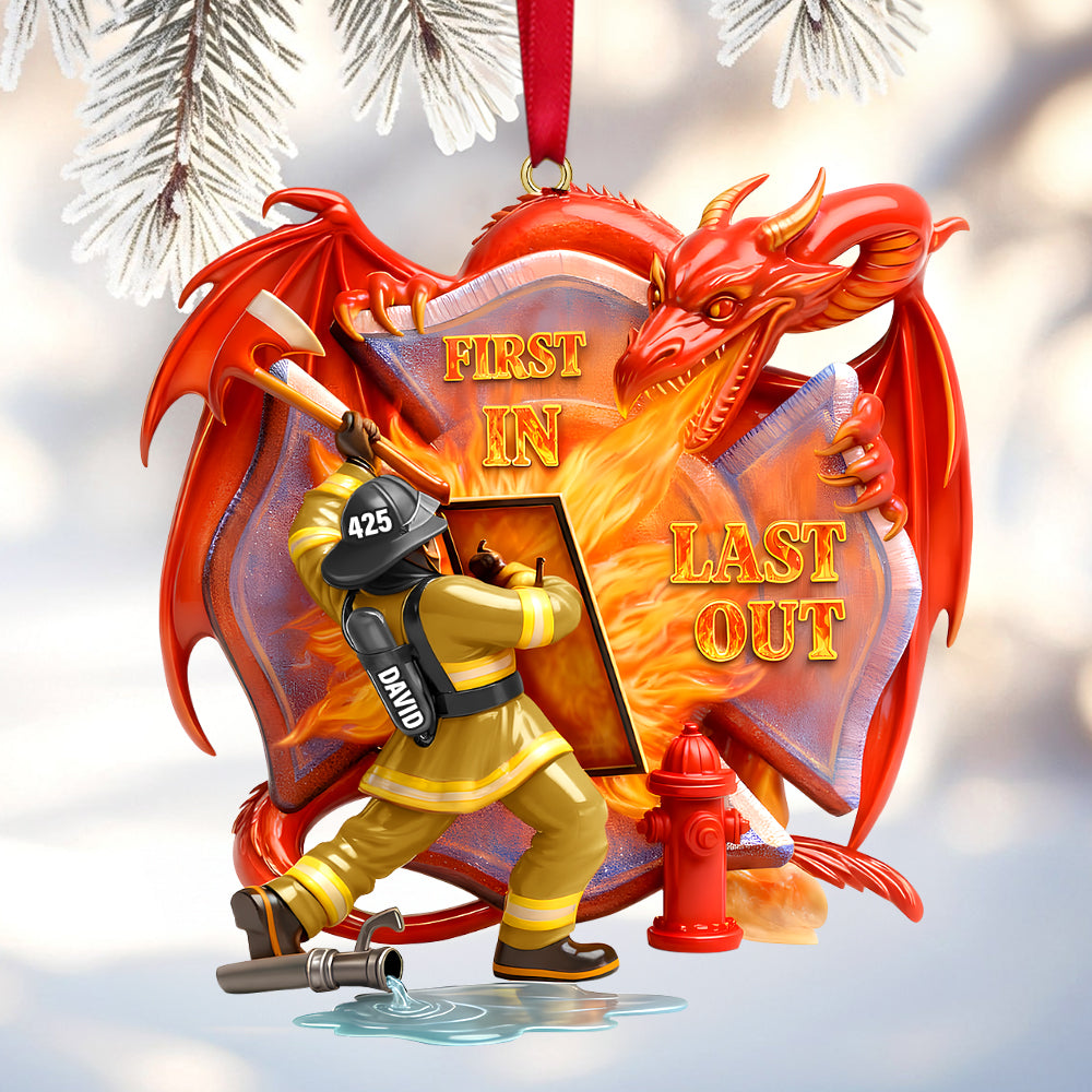 Firefighting With Dragon Acrylic Ornament - Personalized Gifts For Firefighter 04QHTN101125