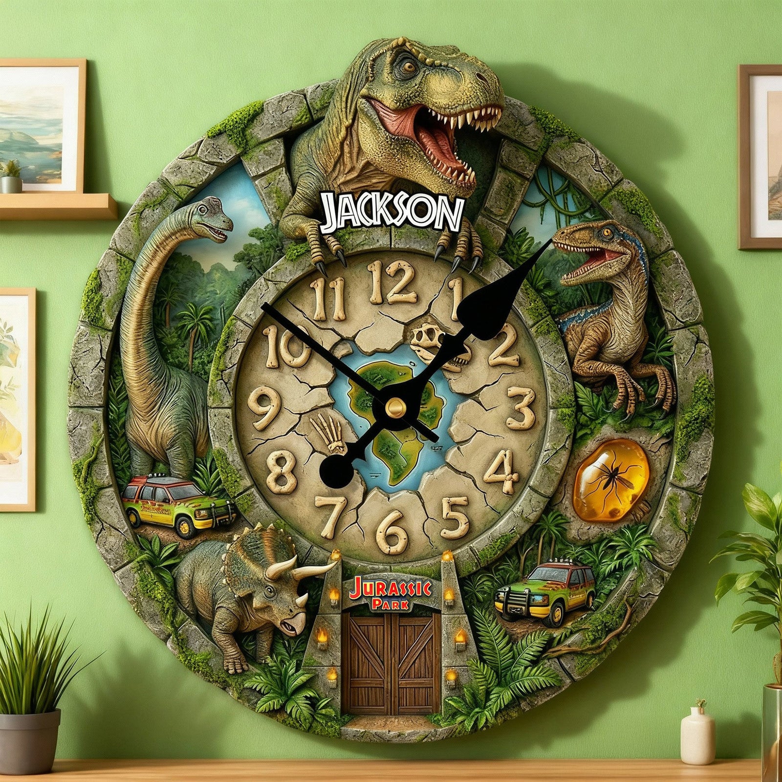 Prehistoric World Clock - Personalized Gifts For Kids 02humg170126