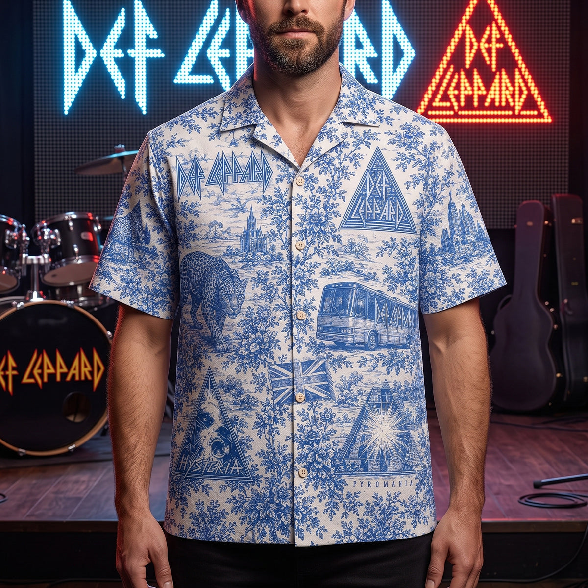 Def Leppard Toile De Jouy Hawaiian Shirt, Personalized Gifts For Music Lovers 05qhtn100726