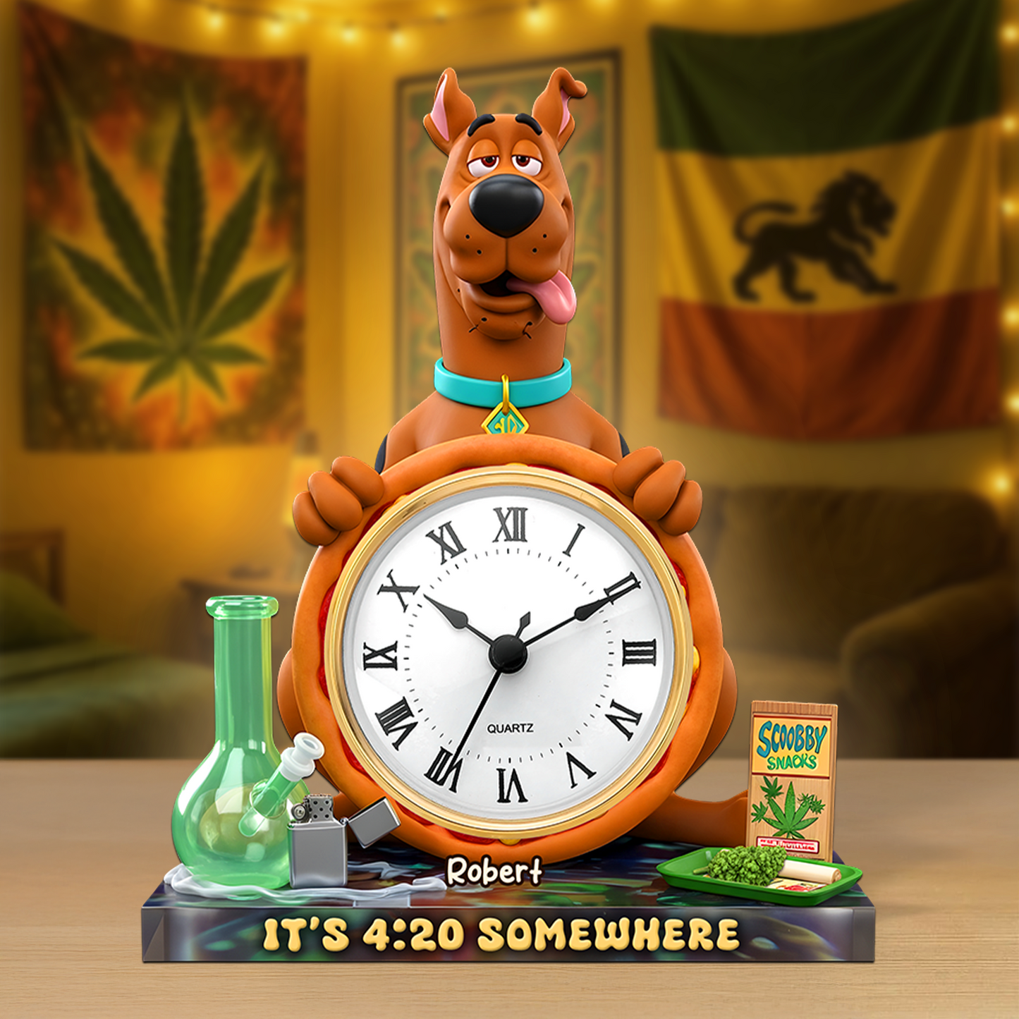 A Playful Pup Desk Clock Plaque - Personalized Gift For Weed Lovers 04TOPU180625