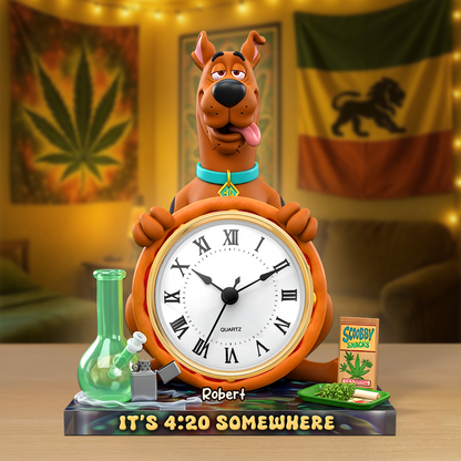 A Playful Pup Desk Clock Plaque - Personalized Gift For Weed Lovers 04TOPU180625