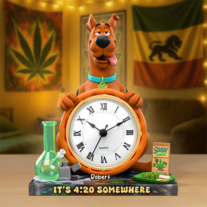 A Playful Pup Desk Clock Plaque - Personalized Gift For Weed Lovers 04TOPU180625
