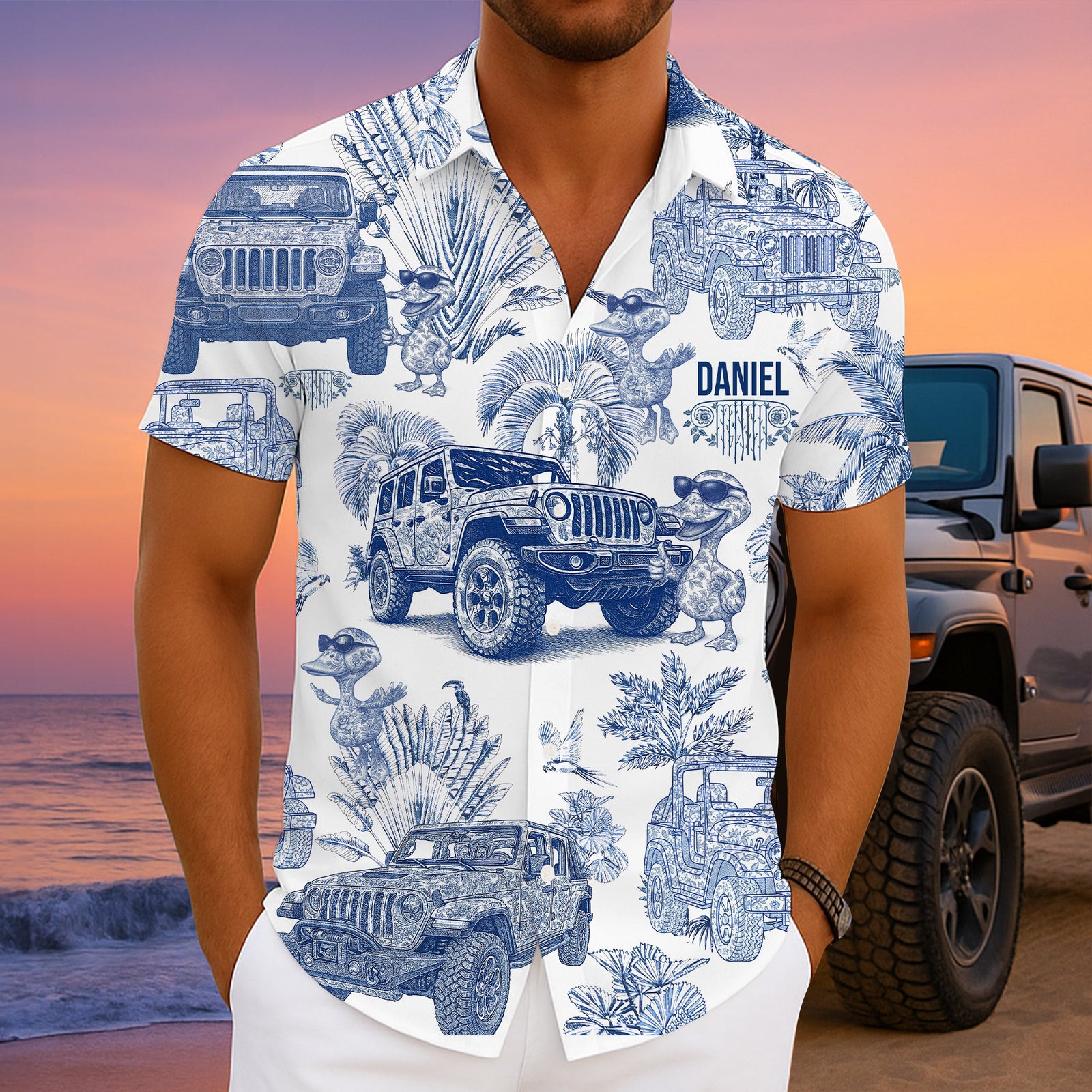 Vintage Toile Blue Pattern Hawaiian Shirt- Personalized Gifts For Off-road Lovers 01qhlu130625