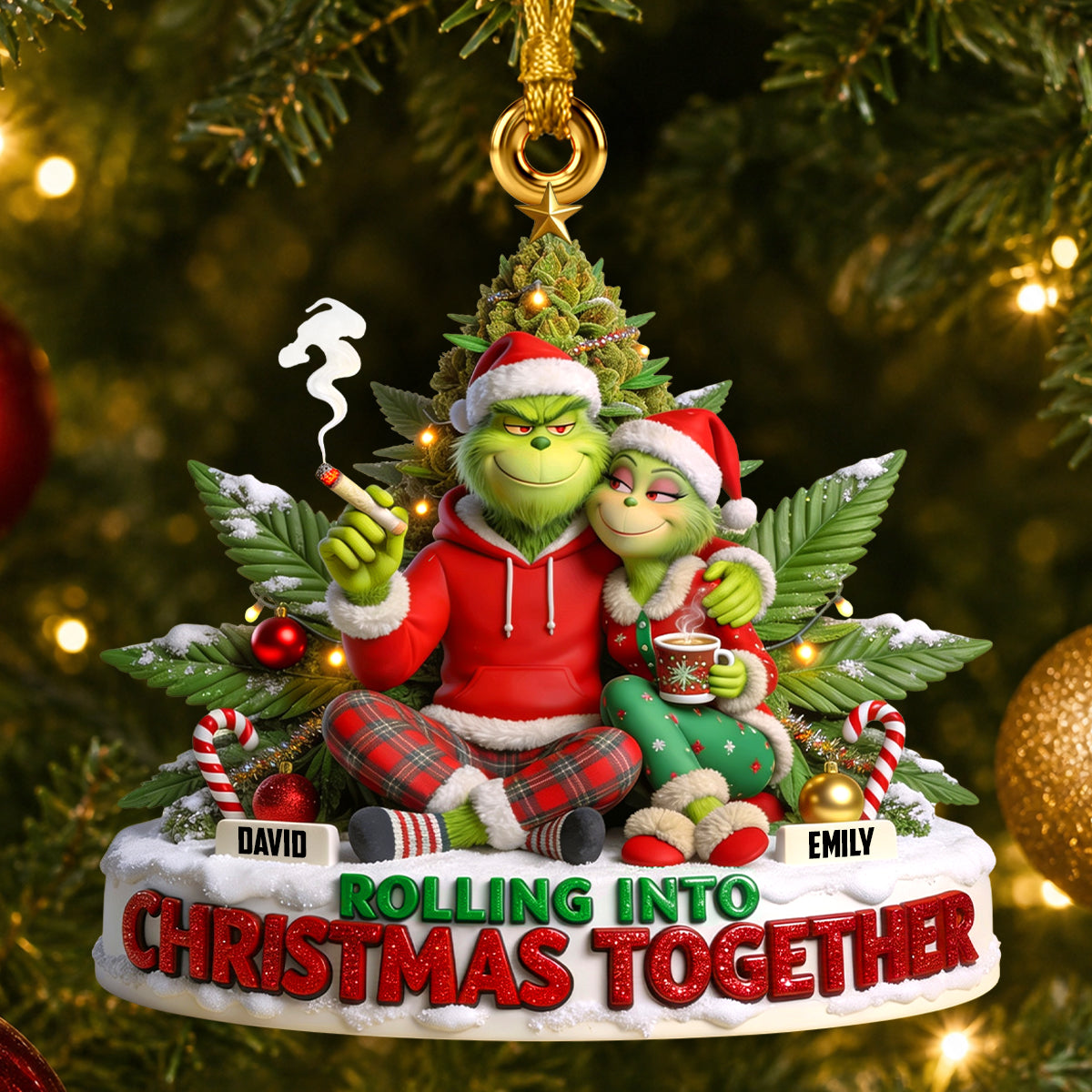 Rolling Into Christmas Together Acrylic Ornament - Personalized Gift For Couples 06TODH150926
