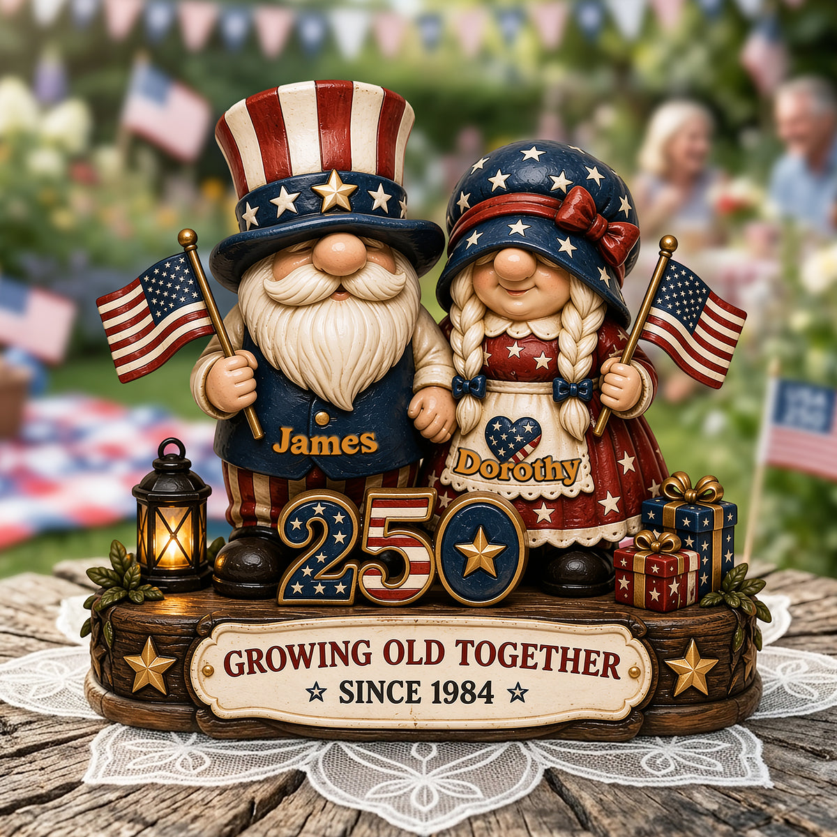 250th Anniversary Gnome Couple Acrylic Plaque - Personalized Gifts For Patriotics Plaque 02NATA050526