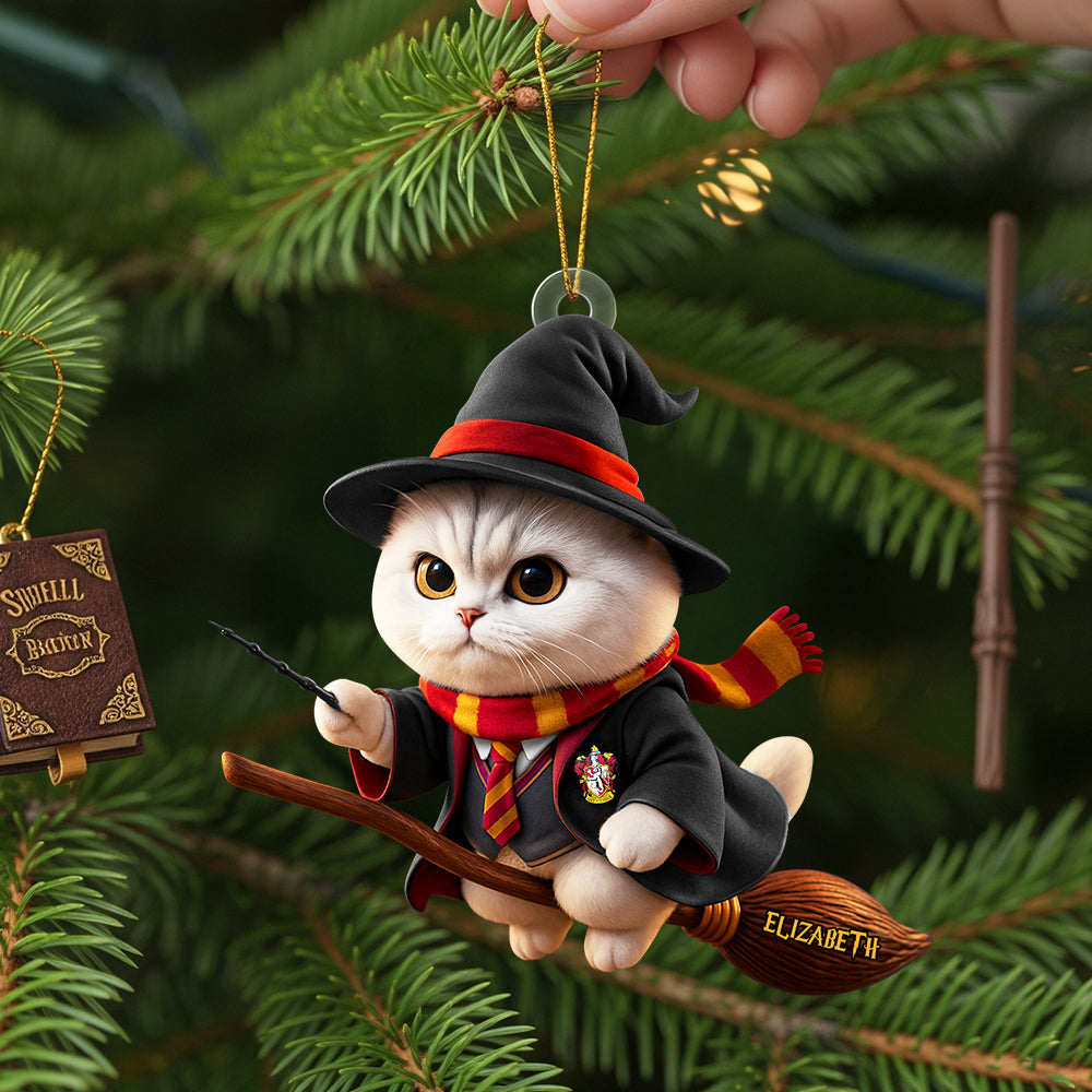 Flying Broom Cat Christmas Ornament - Personalized Gifts For Cat Lovers 03ACDT220825
