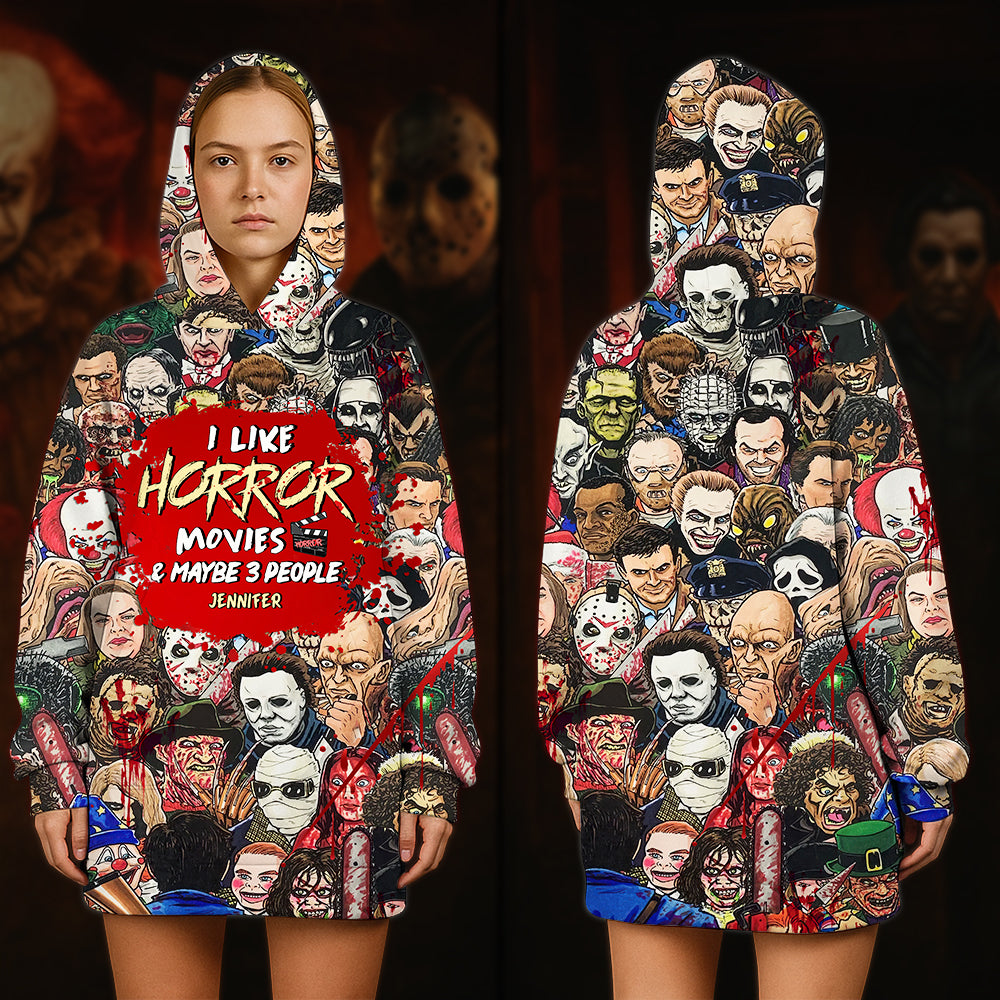 I Like Horror Movies, Gift For Horror Movie Fan, Personalized Hoodie, Horror Oversized Hoodie, Halloween Gift 01HUHN180723