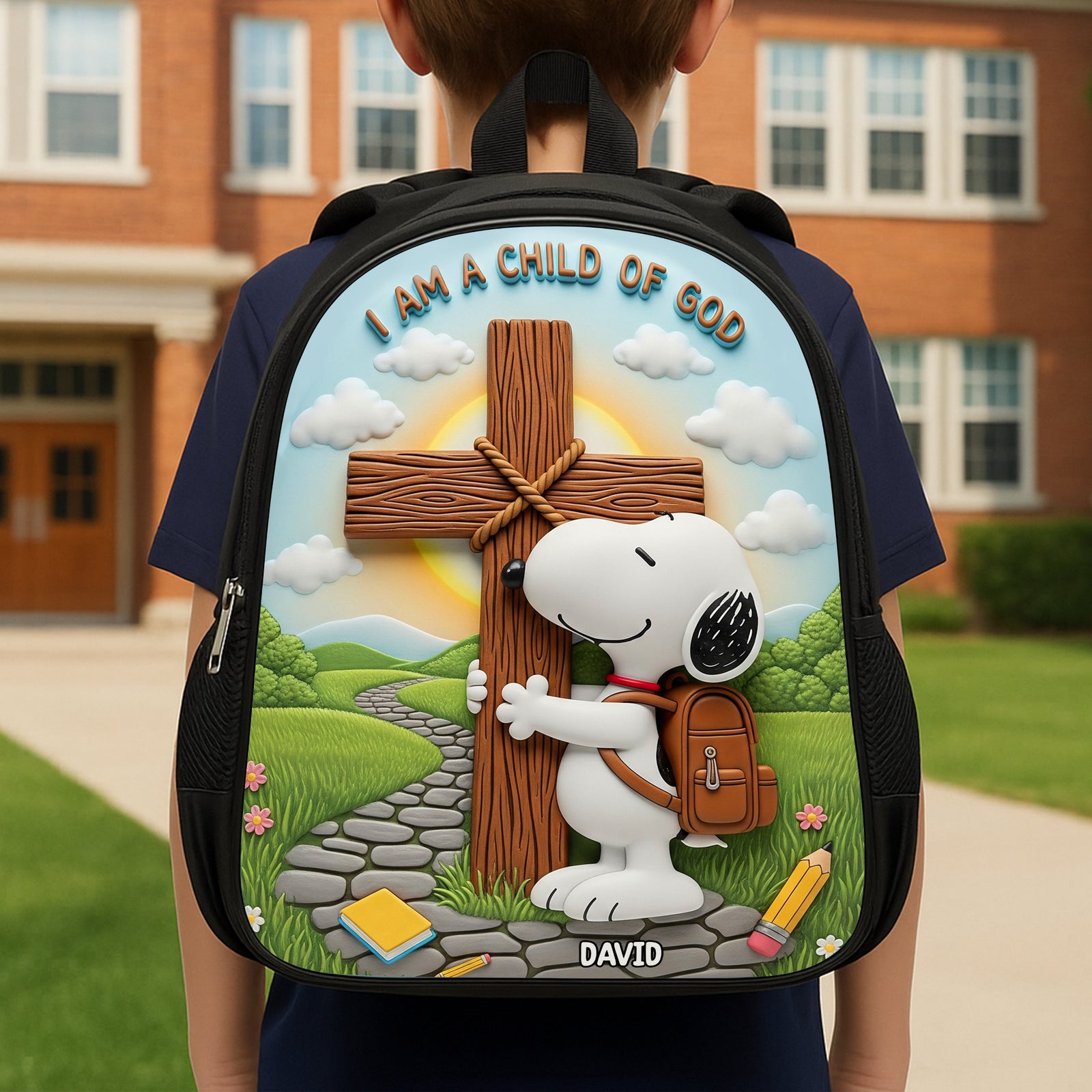 Hugging Cross - School Bag Personalized Gifts For Kids 01NATN070825