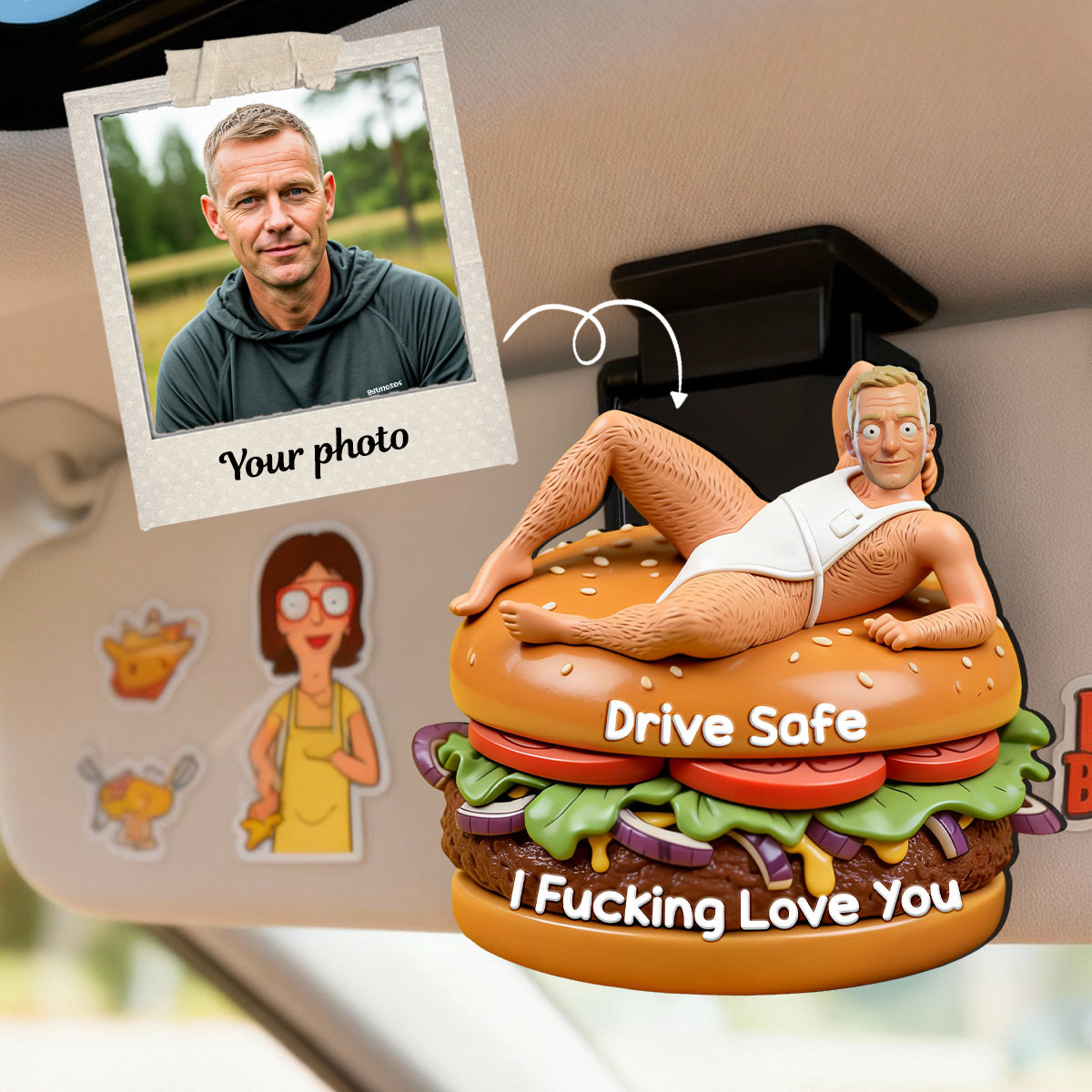 Funny Couple Custom Shape Acrylic Car Visor Clip - Personalized Gifts For Him Car Visor Clip 05NAMG290126