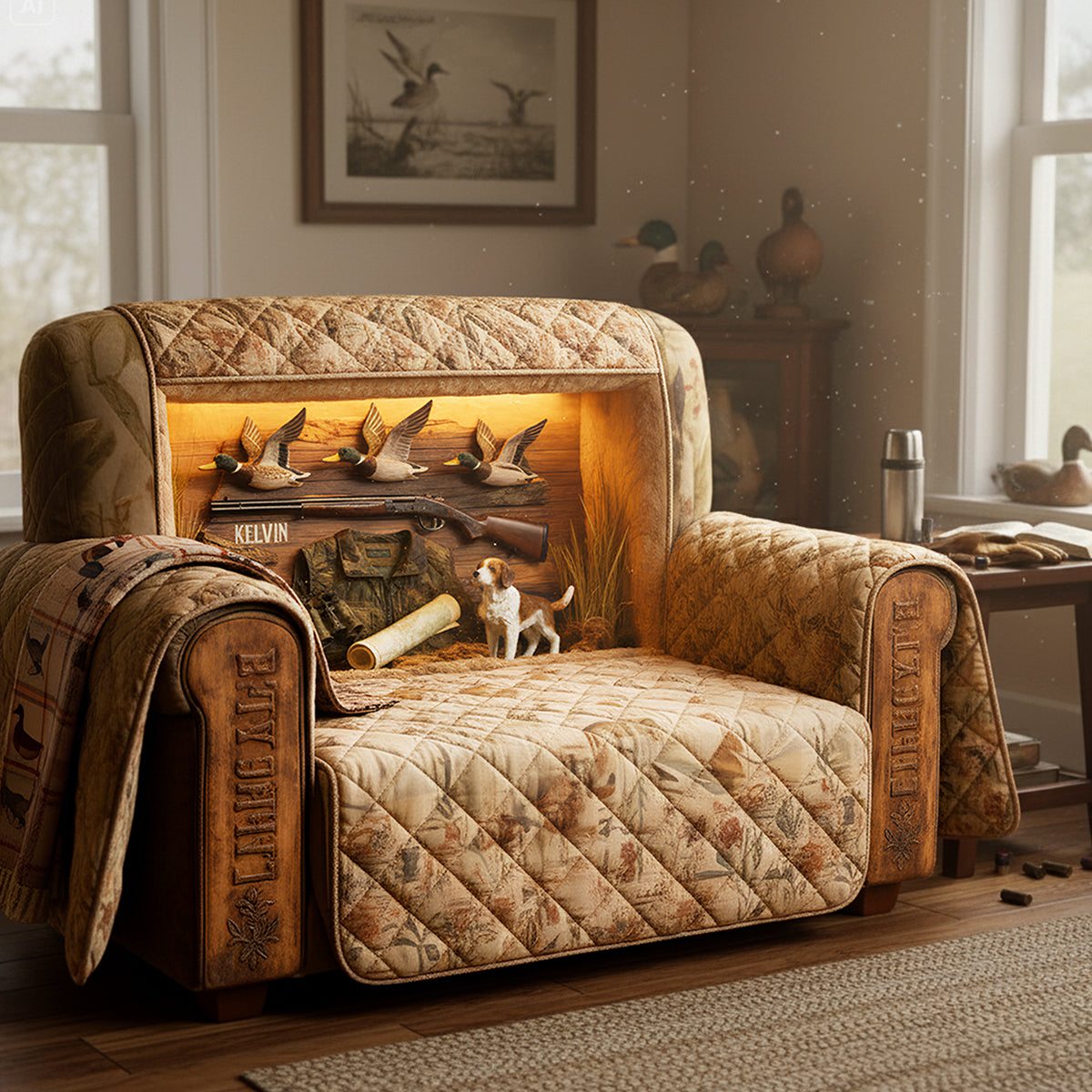 Duck Hunting Quilted Sofa Cover - Personalized Gifts For Hunters 04kita050226