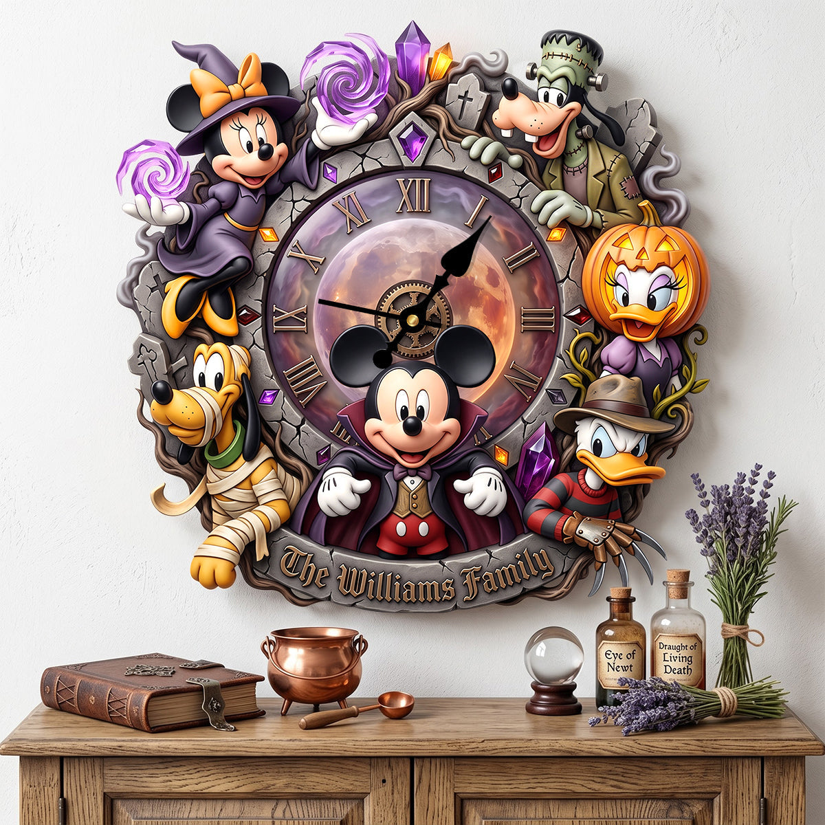 Spooky Family Acrylic Hanging Wall Clock - Personalized Gifts For Halloween 01patn070826