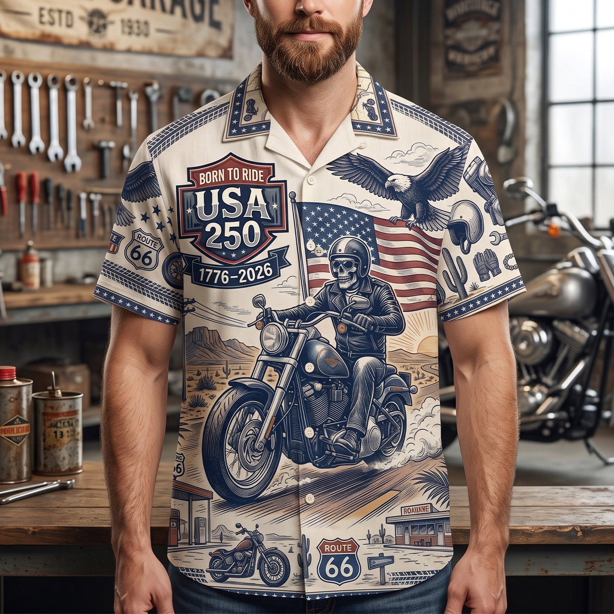 250 USA Biker Hawaiian Shirt - Personalized Gifts 01tytn020726