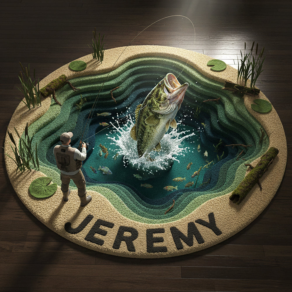 Personalized Gifts For Fishing Lovers, Fish Quilted Round Mat 02hyta061025