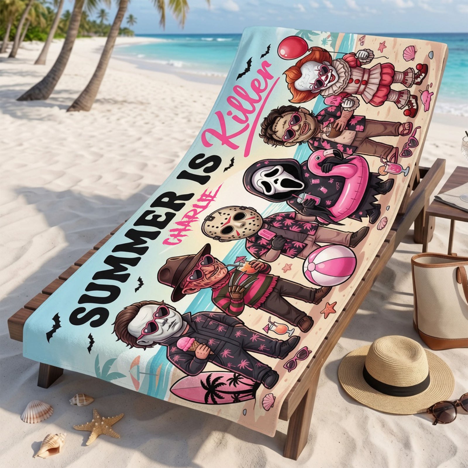 Scary Summer Beach Towel - Personalized Spooky Vacation Gift 02NALU230726